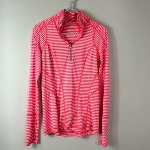 Zella Orange Stripe Run Half Zip Long Sleeve Pullover Top XS